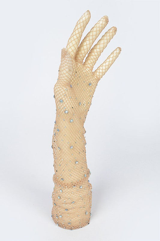 Women's Rhinestone Accent Mesh Elegant Formal Gloves