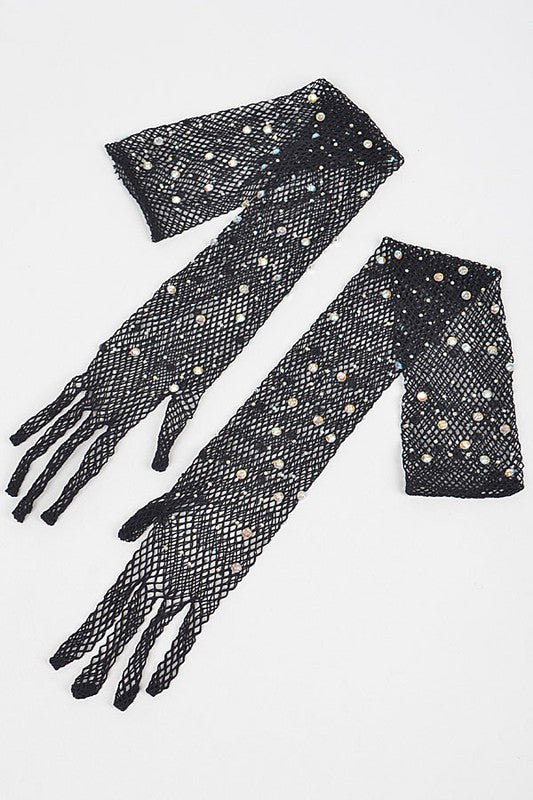 Women's Rhinestone Accent Mesh Elegant Formal Gloves