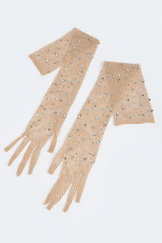 Women's Rhinestone Accent Mesh Elegant Formal Gloves