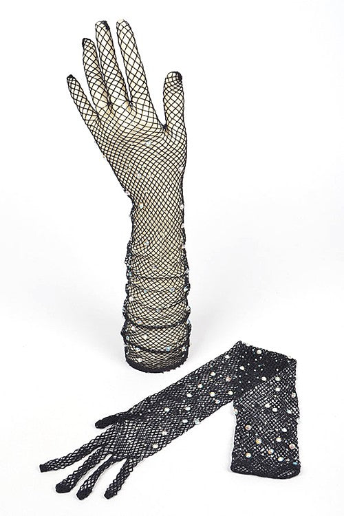 Women's Rhinestone Accent Mesh Elegant Formal Gloves