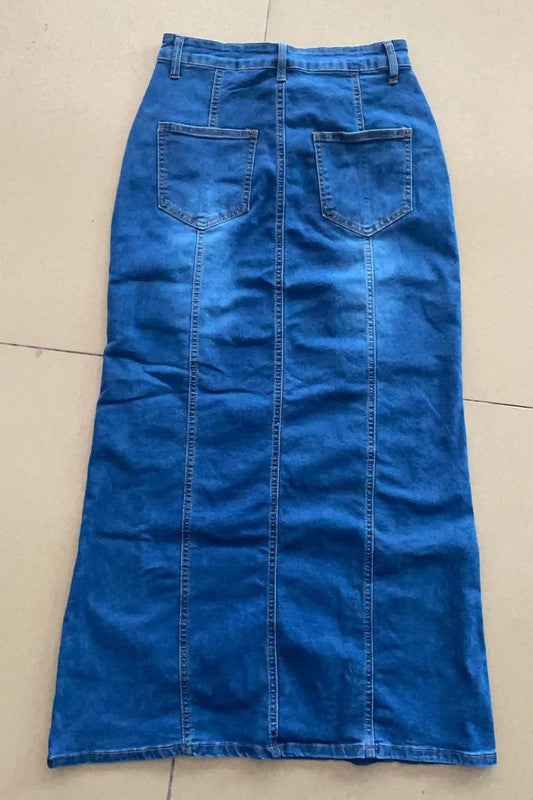 Women's Fashion Denim Blue Jean Maxi Skirt