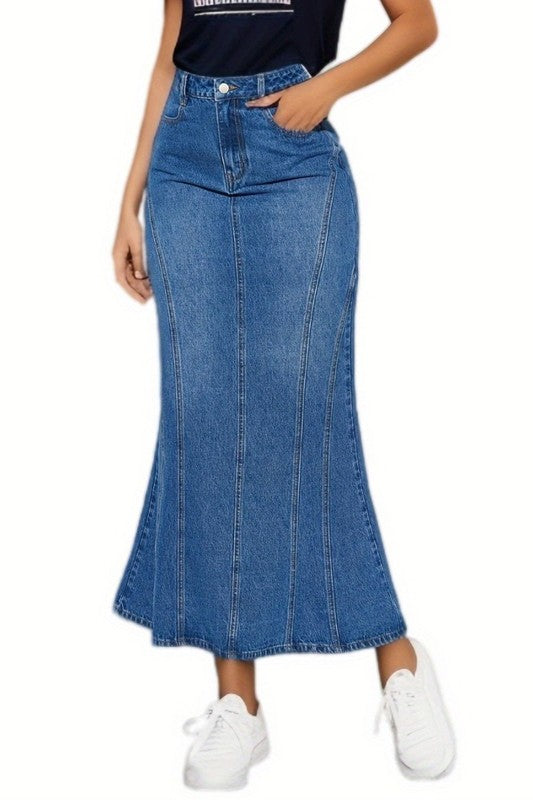 Women's Fashion Denim Blue Jean Maxi Skirt