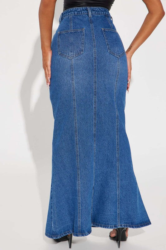 Women's Fashion Denim Blue Jean Maxi Skirt