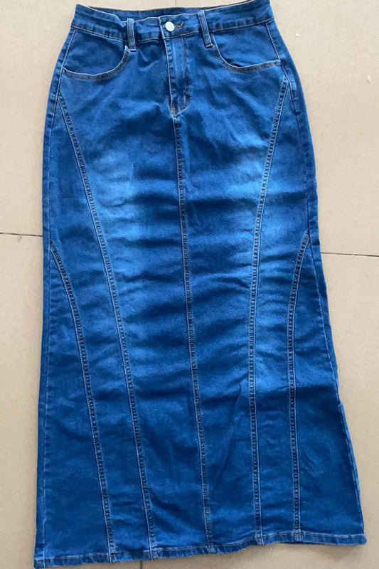 Women's Fashion Denim Blue Jean Maxi Skirt