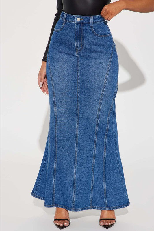 Women's Fashion Denim Blue Jean Maxi Skirt