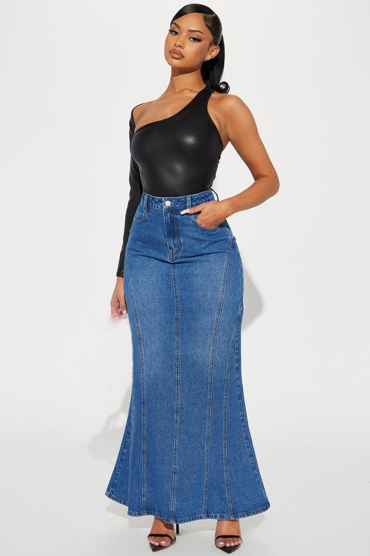 Women's Fashion Denim Blue Jean Maxi Skirt