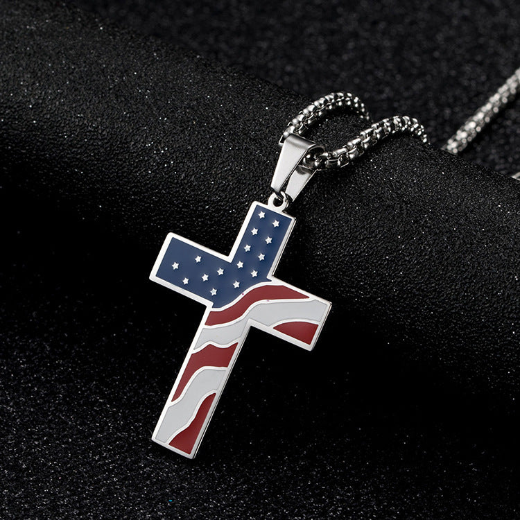 Flag Cross Pendant Necklace for Men