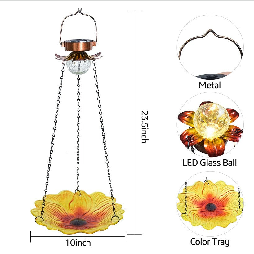 Solar Hanging Bird Bath 24 inch Glass Bird Feeder with Light