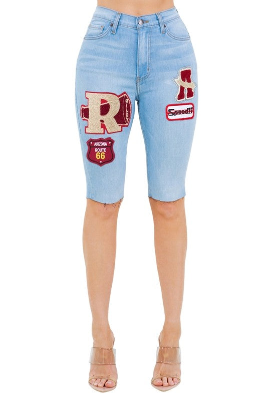 Varsity Patches Bermuda Denim Shorts