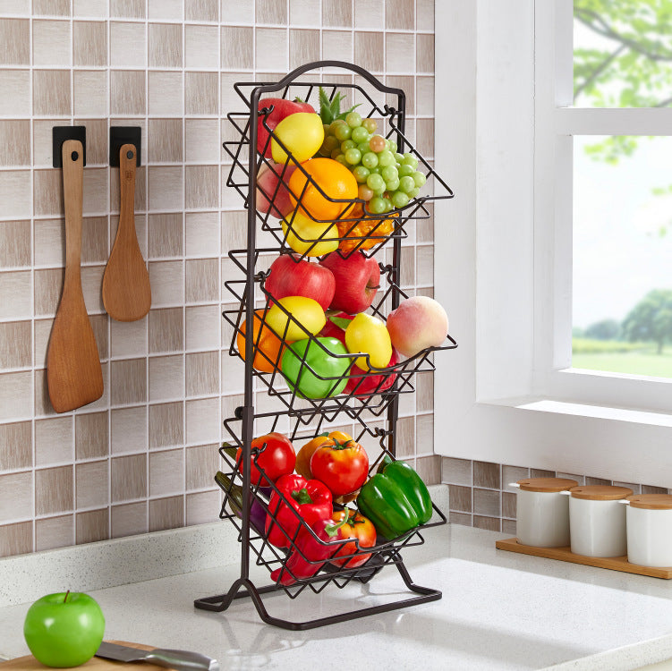 Multi-layer Wrought Iron Storage Shelf with Baskets