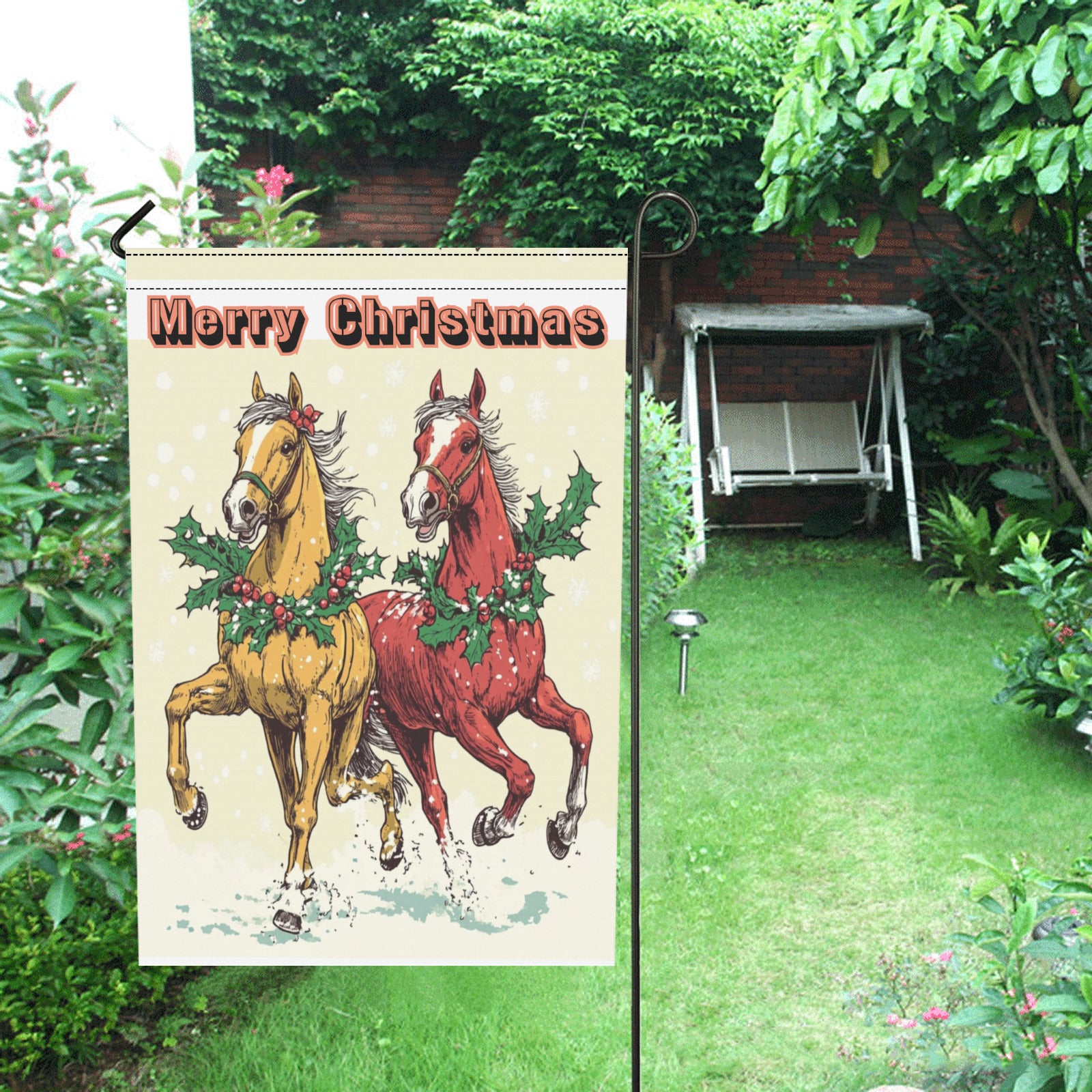 Horses at Christmas Garden Flag - 12