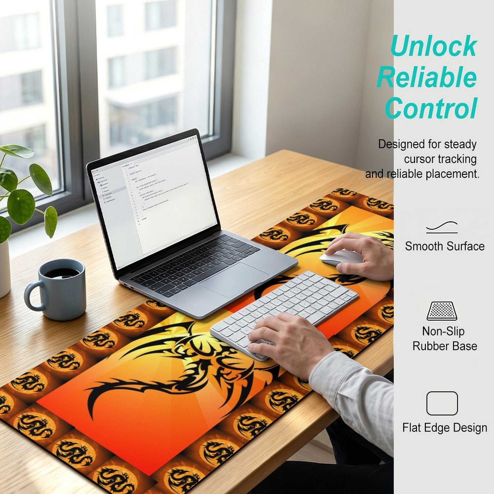 Orange Fire Dragon Custom Gaming Mousepad with Rounded Corners - 47.2
