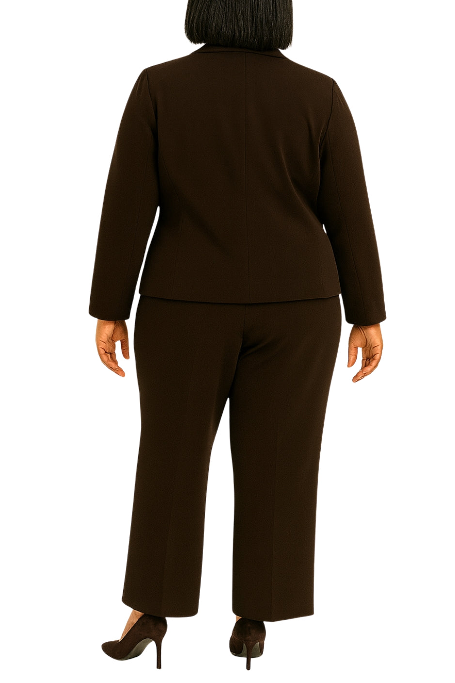 Danillo Pansuit Notched Lapel Collar Long Sleeves Flap Pocket Top with Mid-Rise Waist Straight-Leg Pants (Plus Size)