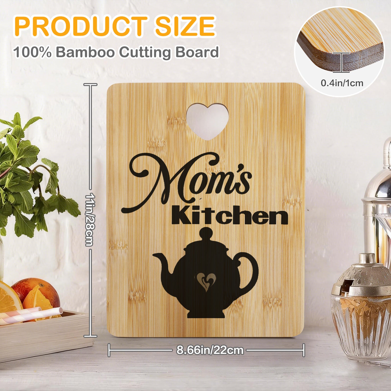 Mom's Kitchen with Teapot Bamboo Cutting Board | Ships from USA