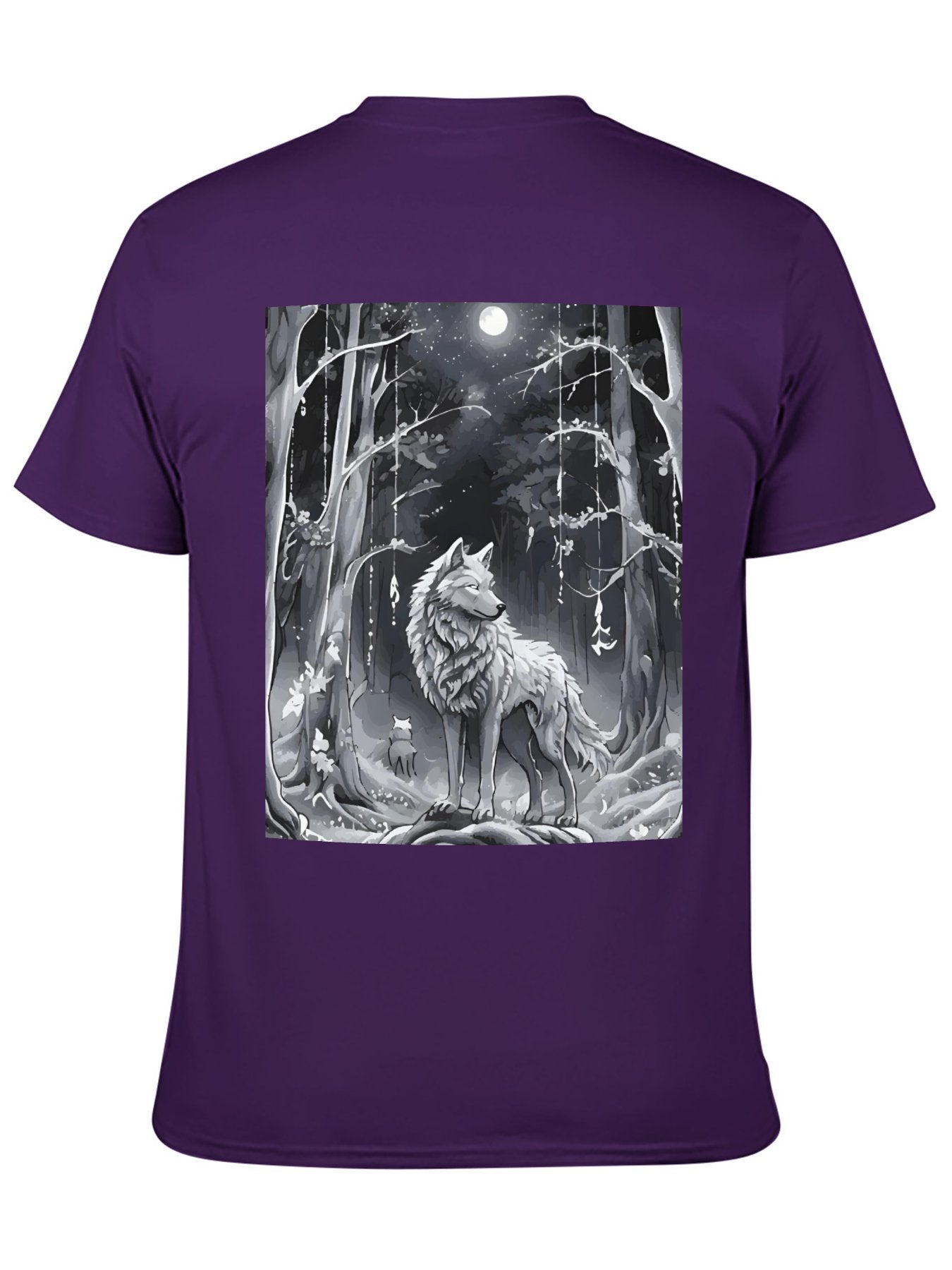 Ethereal Wolf in the Moonlight Short Sleeve Graphic T-Shirt (Back Printing)