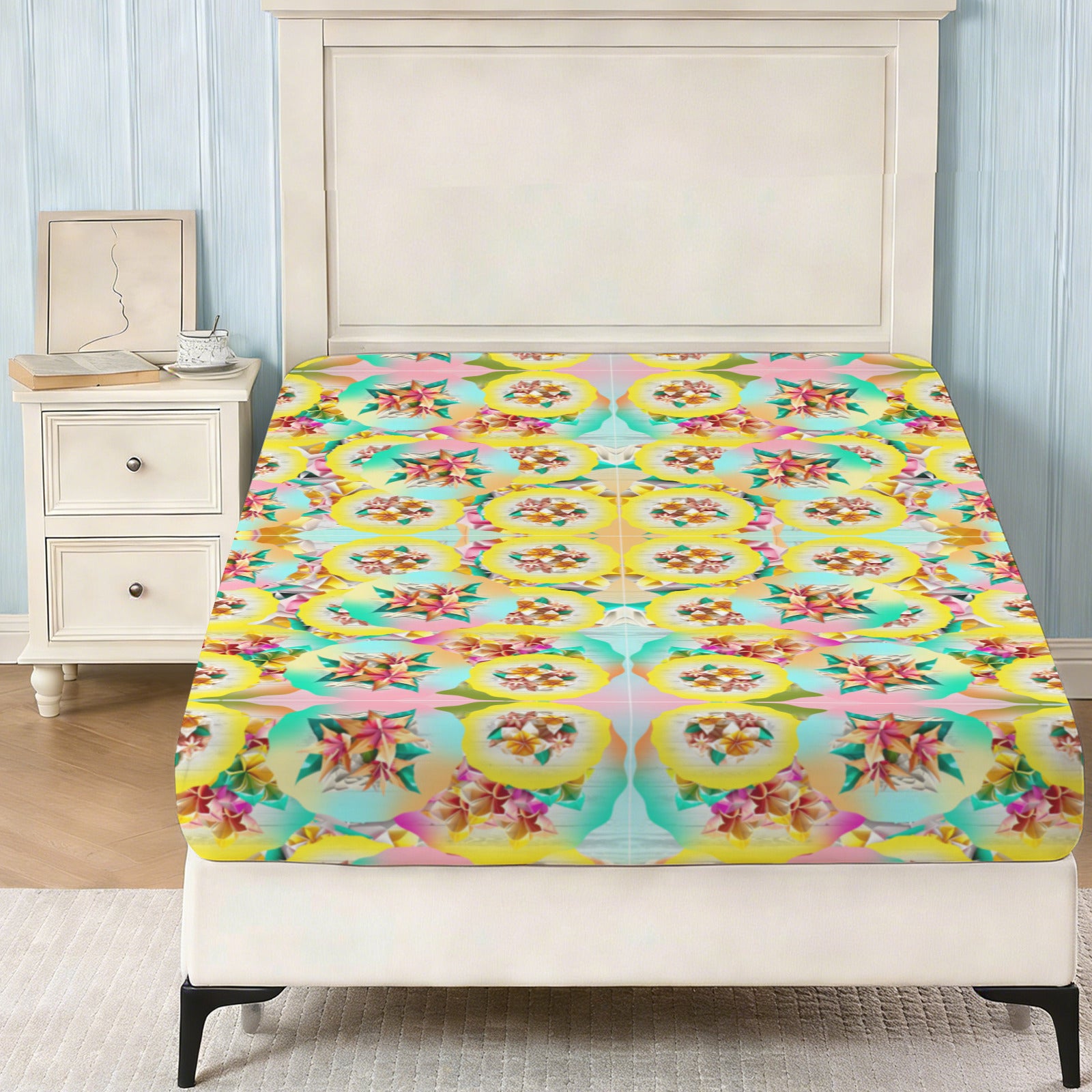Circle Floral Pastel Pattern Double Bed Fitted Sheet 60