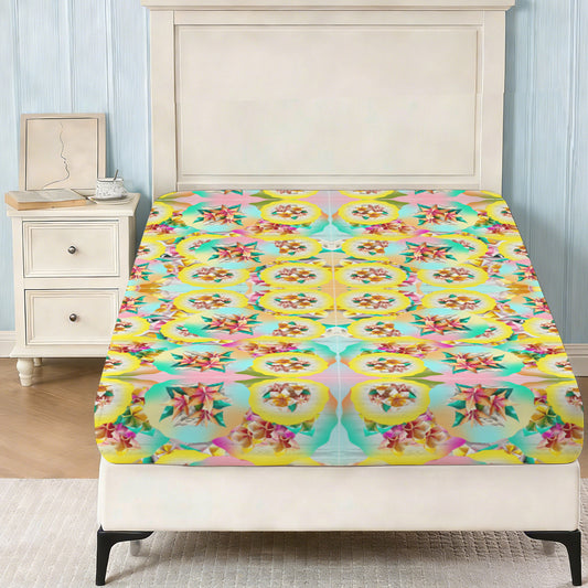 Circle Floral Pastel Pattern Double Bed Fitted Sheet 60" x 80" x 13" | Ships from USA
