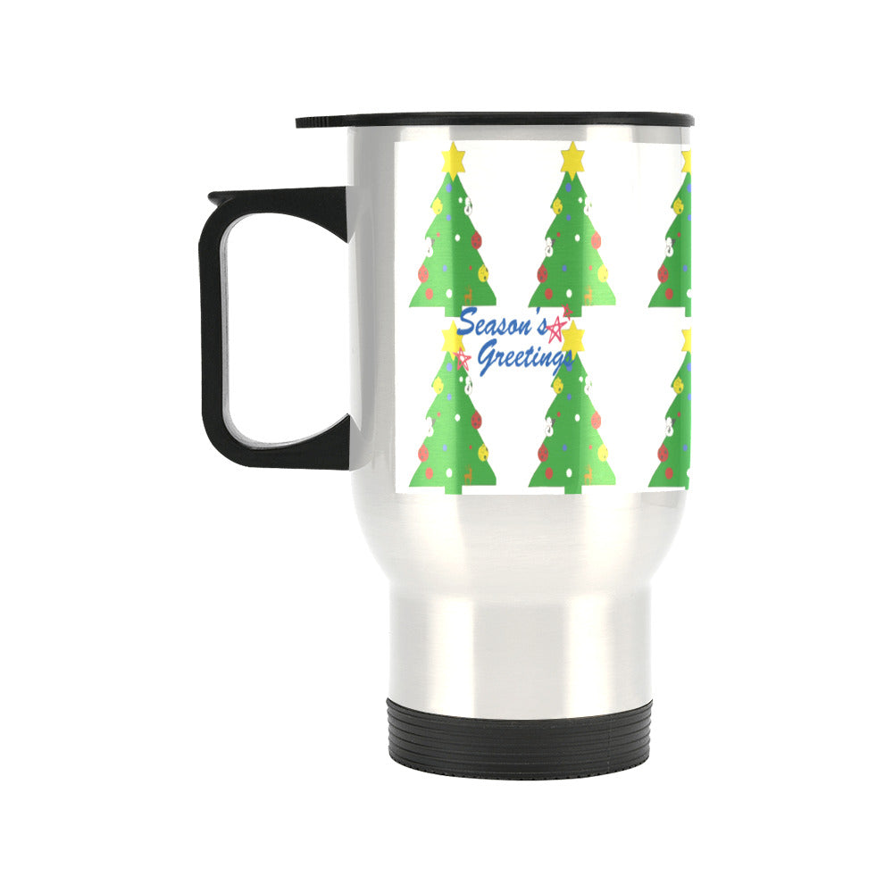 Season's Greetings Silver Travel Mug - 14 oz (Made in USA)