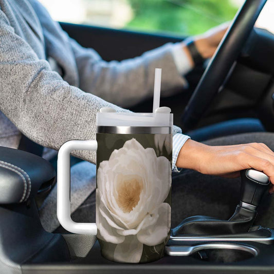 White Rose 40oz Large Capacity Stainless Steel Tumbler Cup