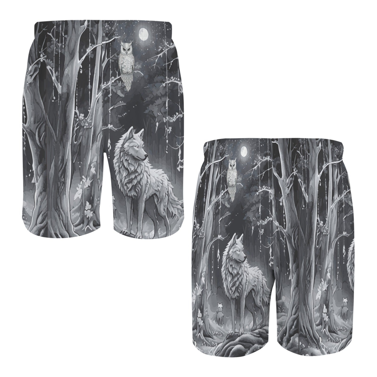 Wolf in Moonlit Forest Men's All Over Print Swim Shorts | Ships from USA