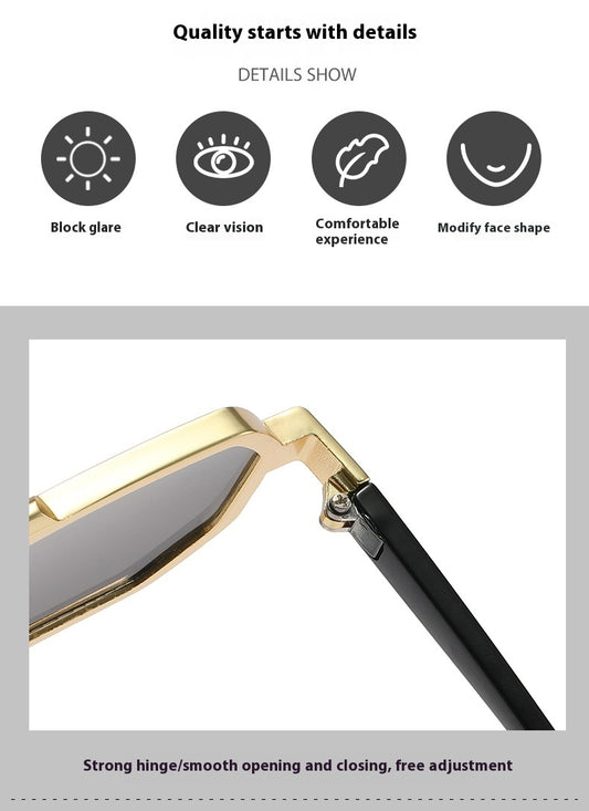 Fashion Metal Sunglasses Large Frame Sun-resistant Sunglasses