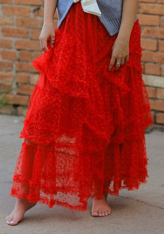 Elegant Flattering Mesh Ruffled Maxi Skirt