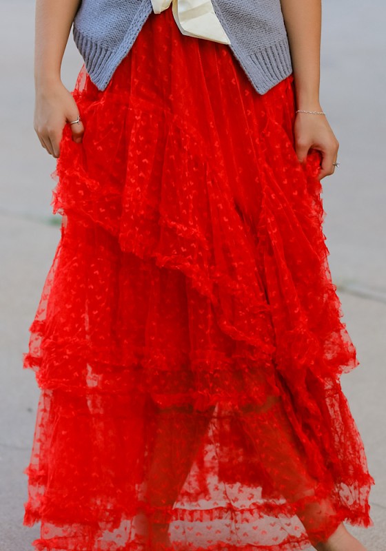 Elegant Flattering Mesh Ruffled Maxi Skirt