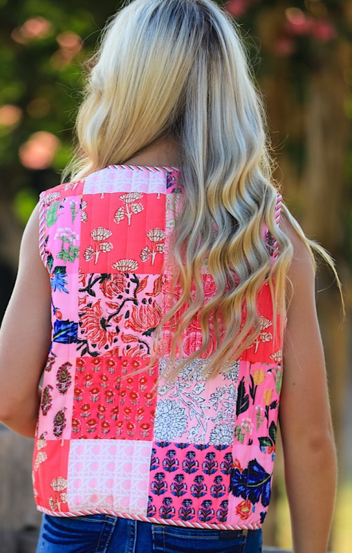 Women's Reversible Printed Pink Quilted Vest