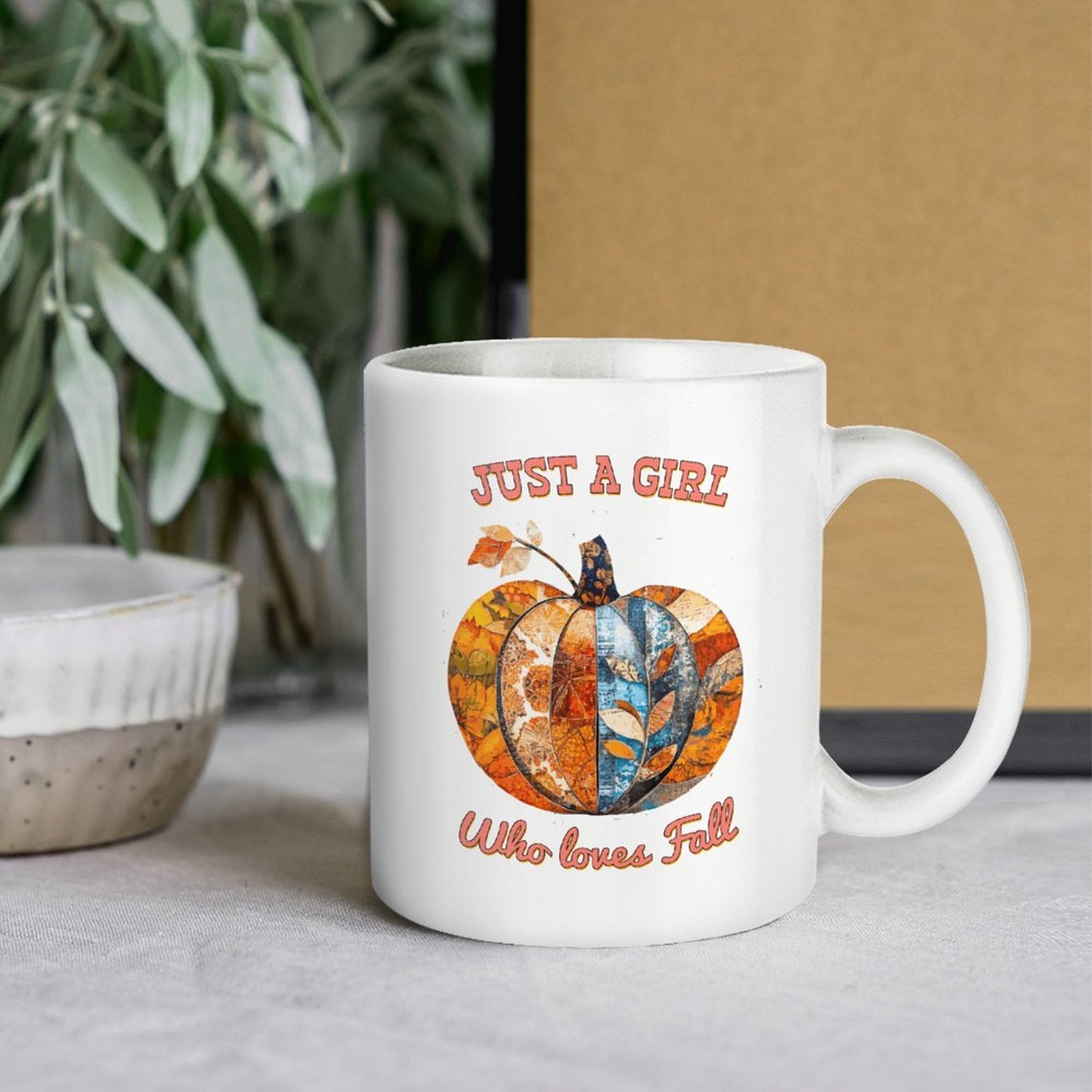 Just a Girl Who Loves Fall Pumpkins 14oz White Ceramic Mug with Handle