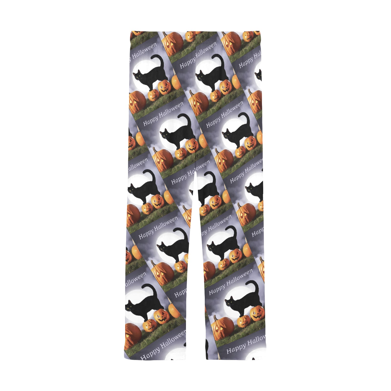 Black Cat with Pumpkins Happy Halloween Men's Pajama Trousers (Made in USA)