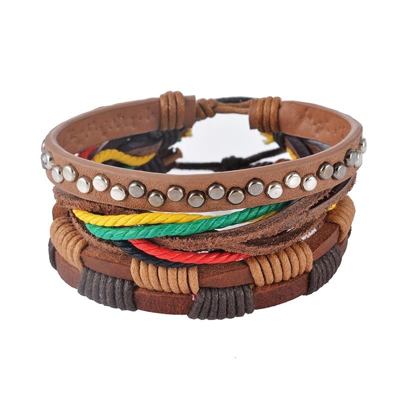 Men's Leather Bracelet Multilayer Beaded Bracelet