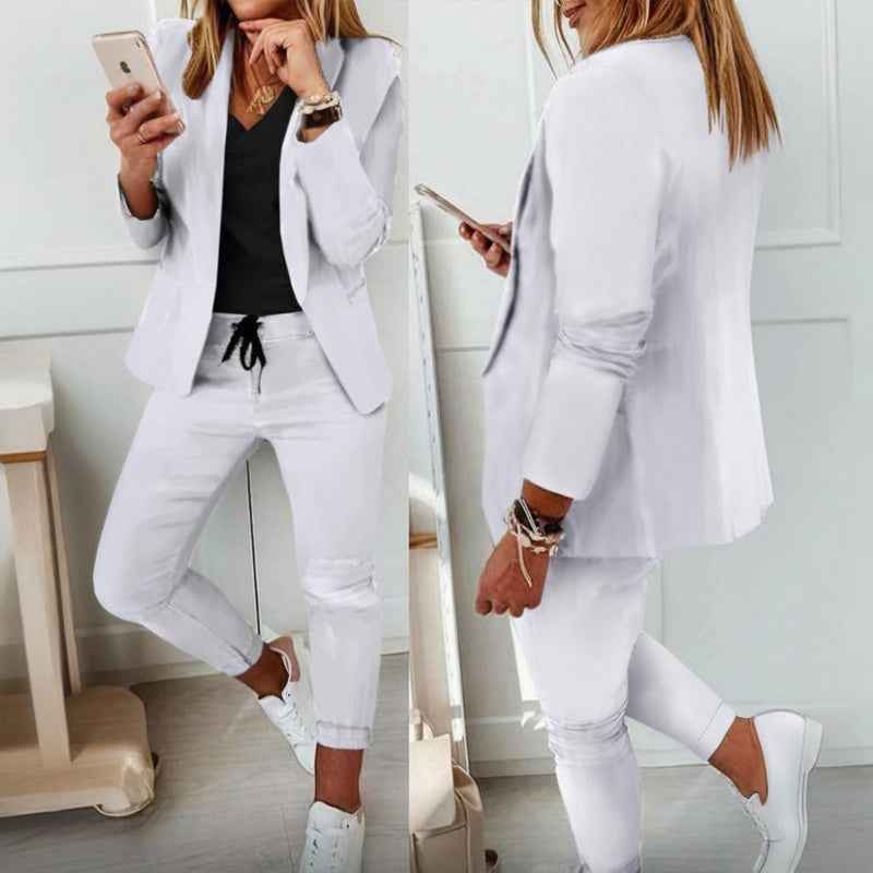 Women's Business Solid Color Long Sleeve 2-piece Pants Set