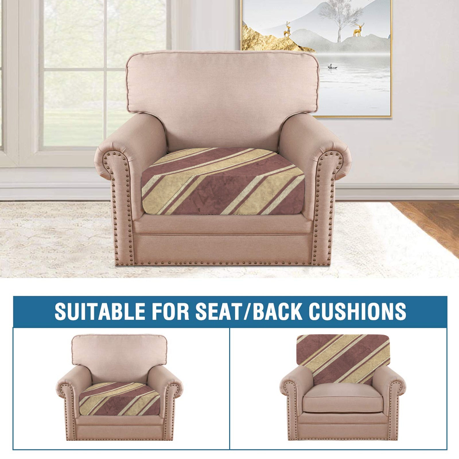 Christmas Red and Gold Stripes Sofa Cushion Slip Cover - Pack of 3