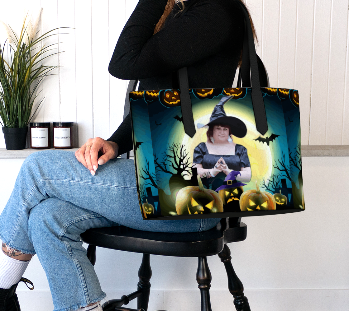 Halloween Witch Vegan Leather Tote Bag