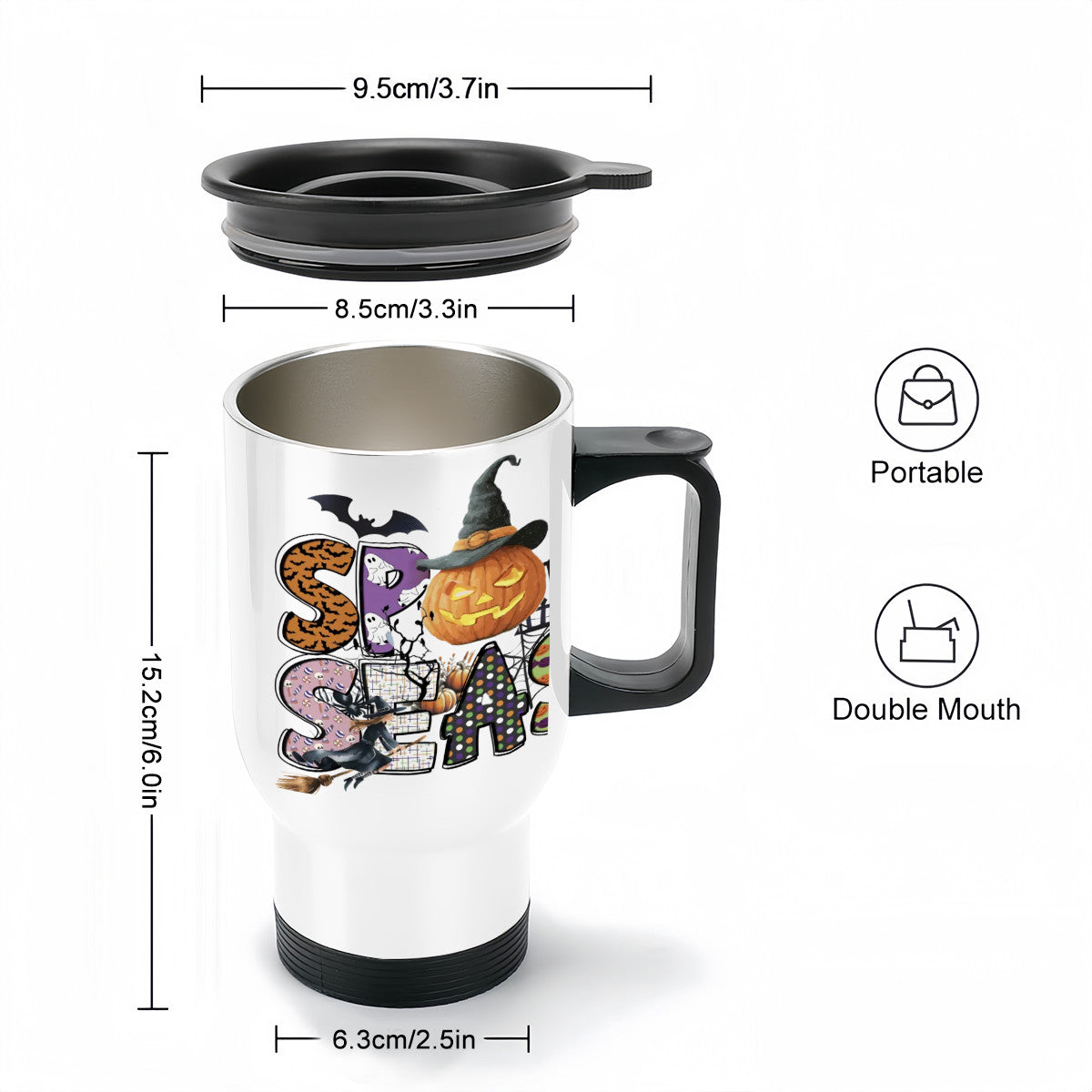 Halloween Spooky Season 14 oz Travel Tumbler Coffee Mug with Handle (Made in USA)