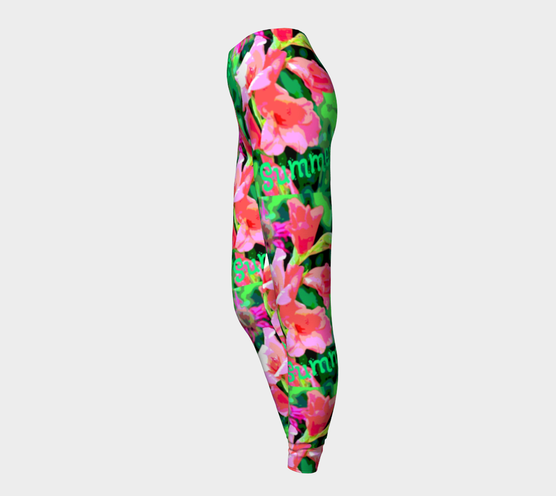 Pink Summer Flowers Printed Long Yoga Leggings