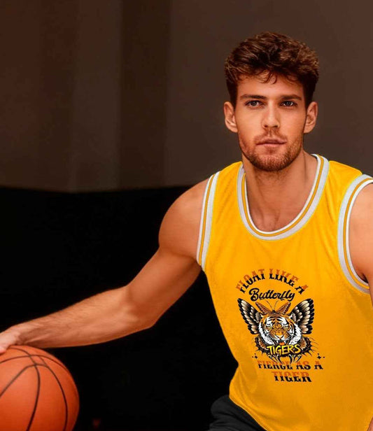 Float Like a Butterfly Fierce Tiger Adult Yellow Basketball Jersey | Ships From USA