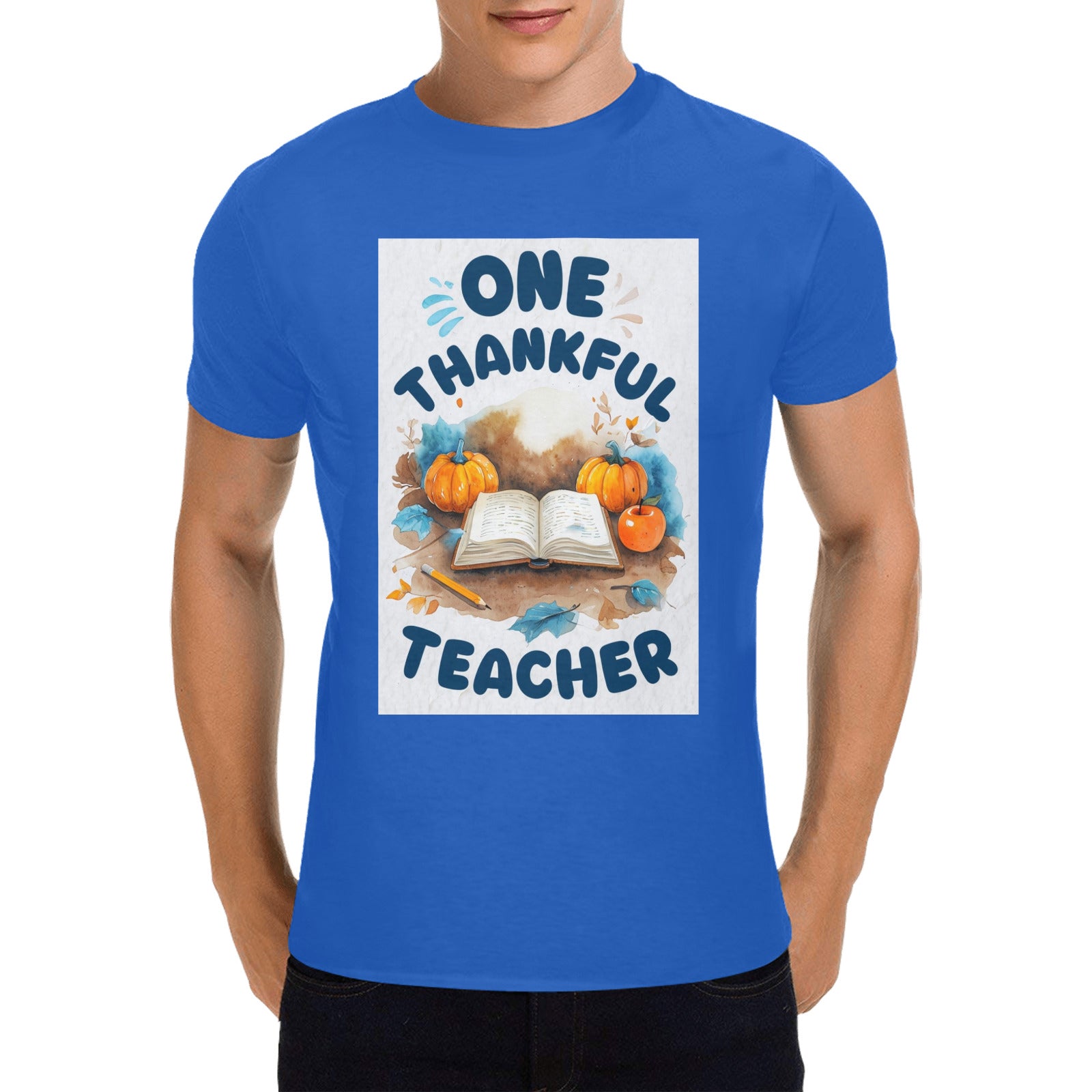 Men's One Thankful Teacher Heavy Cotton Graphic T-Shirt (Made in USA）