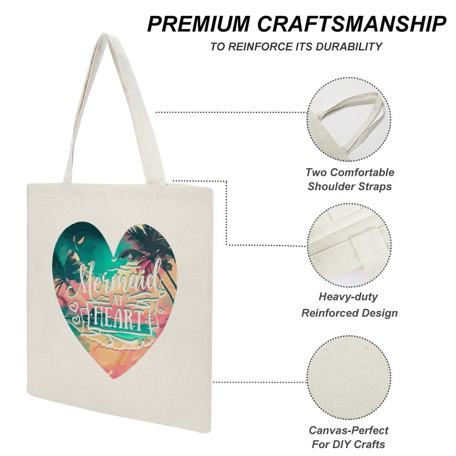 Mermaid at Heart Canvas Tote Bag - 13.4
