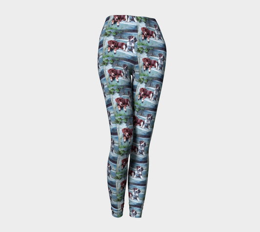Puzzled Puppies Printed Long Yoga Leggings