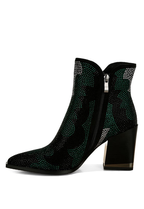 Women's Zarka Rhinestones Embellished Block Heel Boots