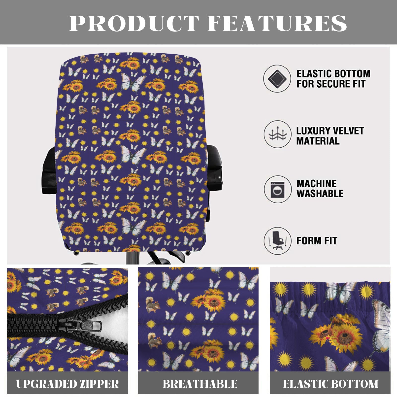 Butterflies and Sunflowers Office Chair Cover (Made in USA)