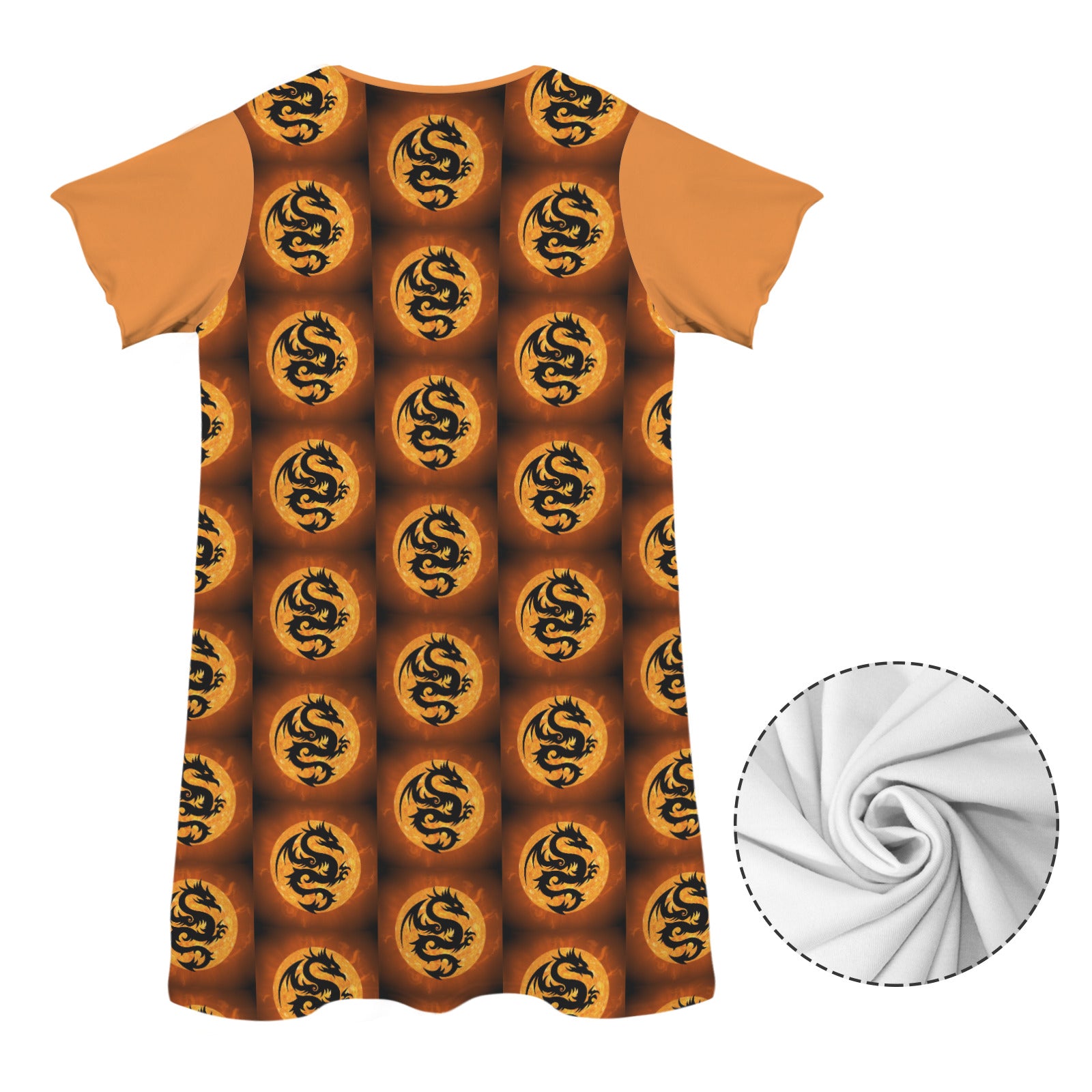 Orange Fire Dragon Women's Crew Neck Short Sleeve T-shirt Dress