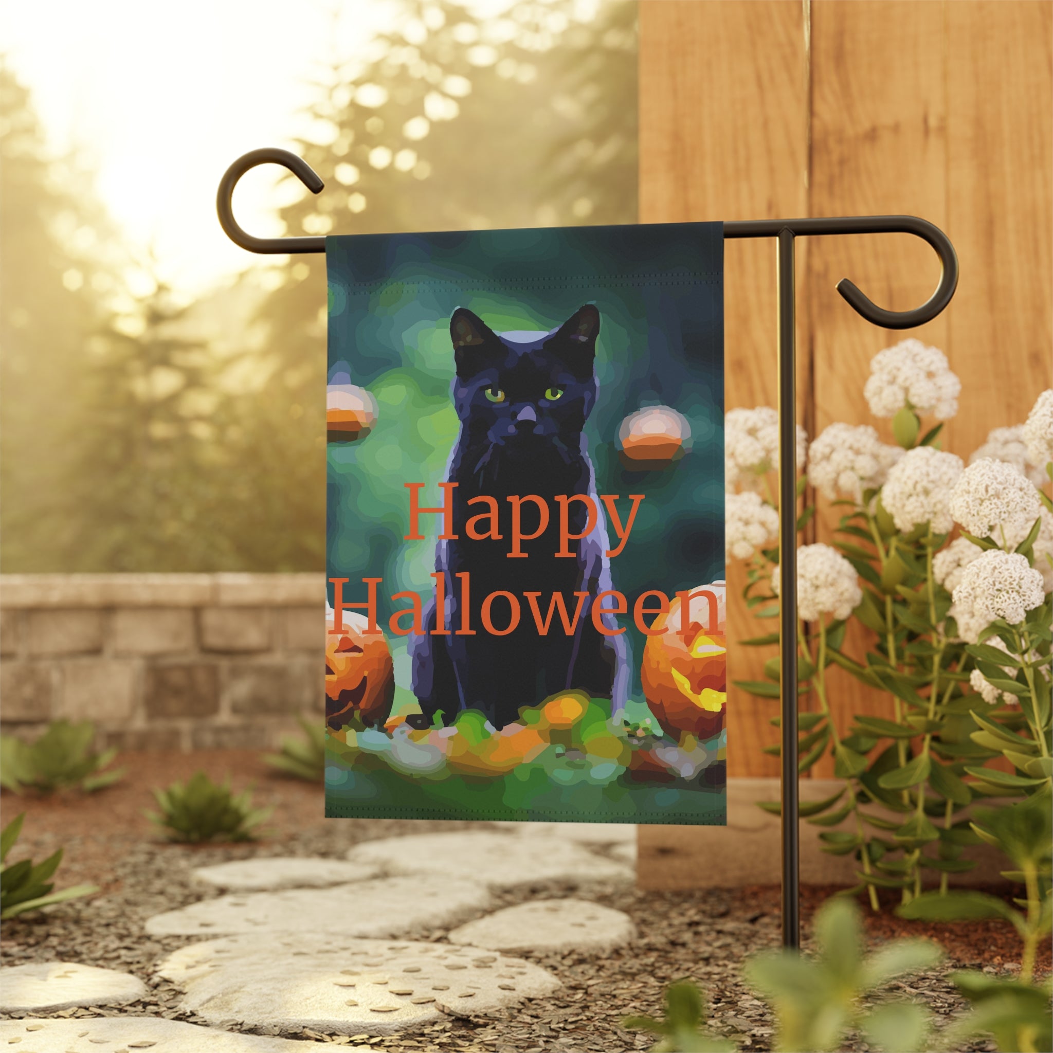 Happy Halloween Black Cat Garden Flag - Shell Design Boutique