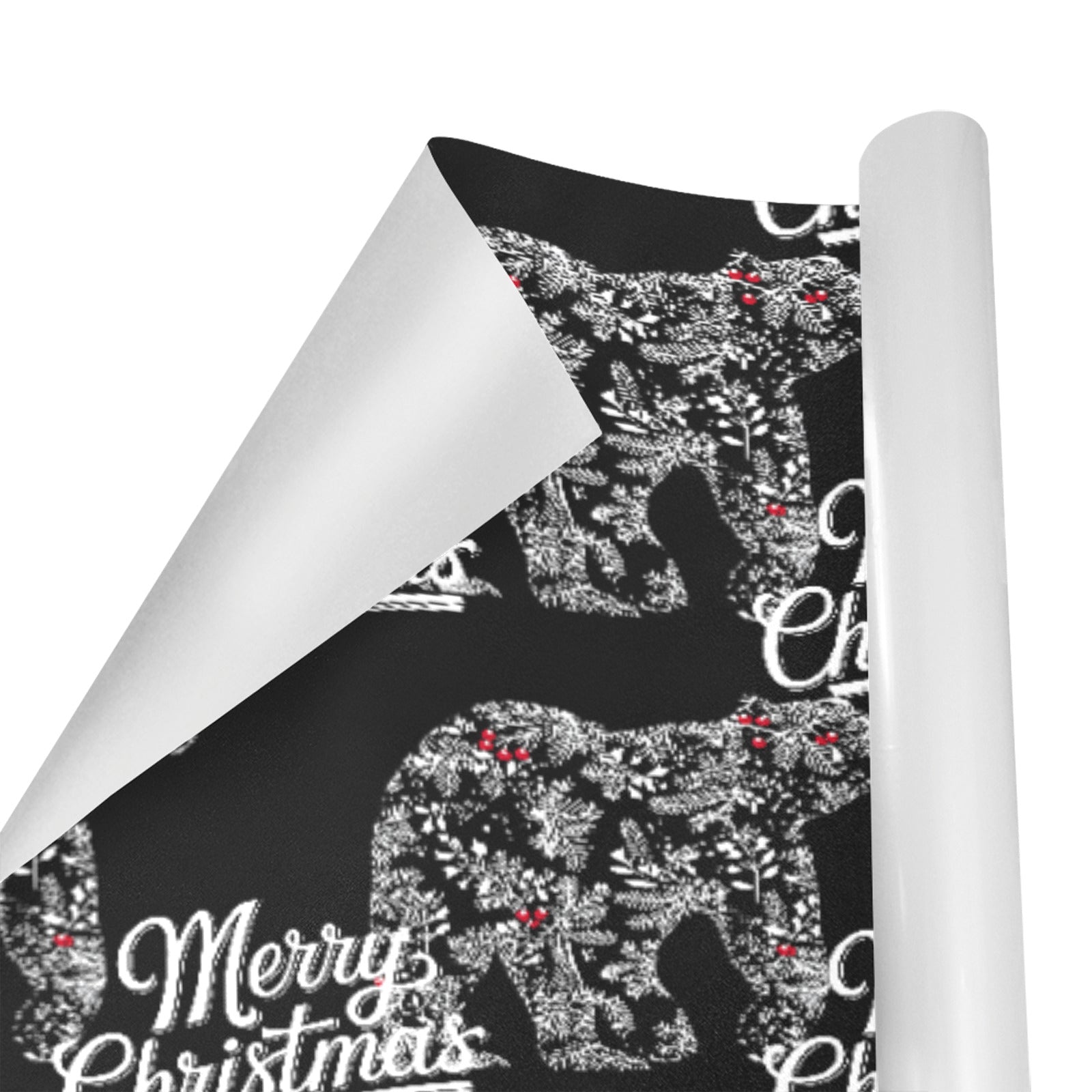 Merry Christmas Polar Bear Black Gift Wrapping Paper - 2 Rolls (Made in USA)