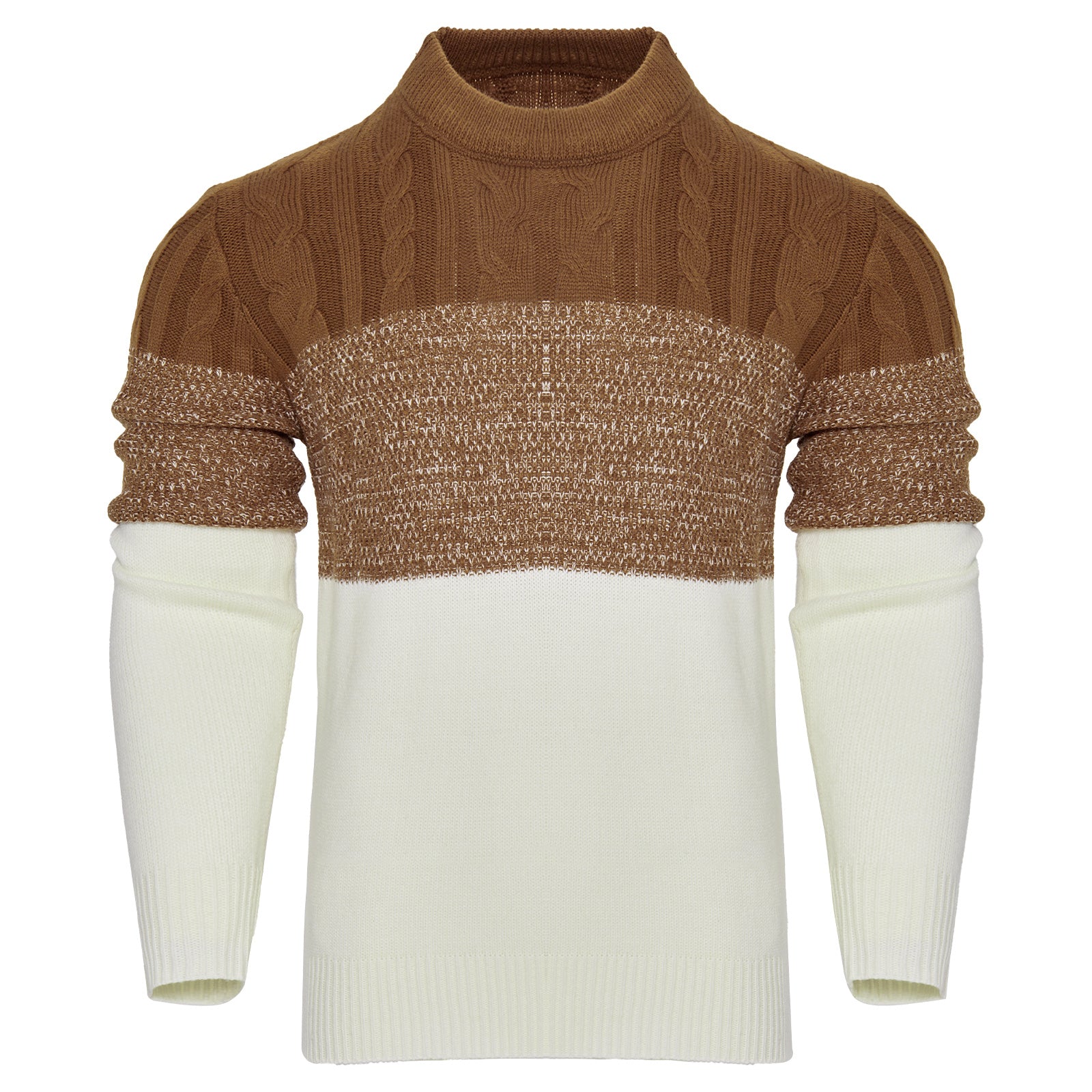 Men's Casual Color Block Long Sleeve Cable Knit Sweater