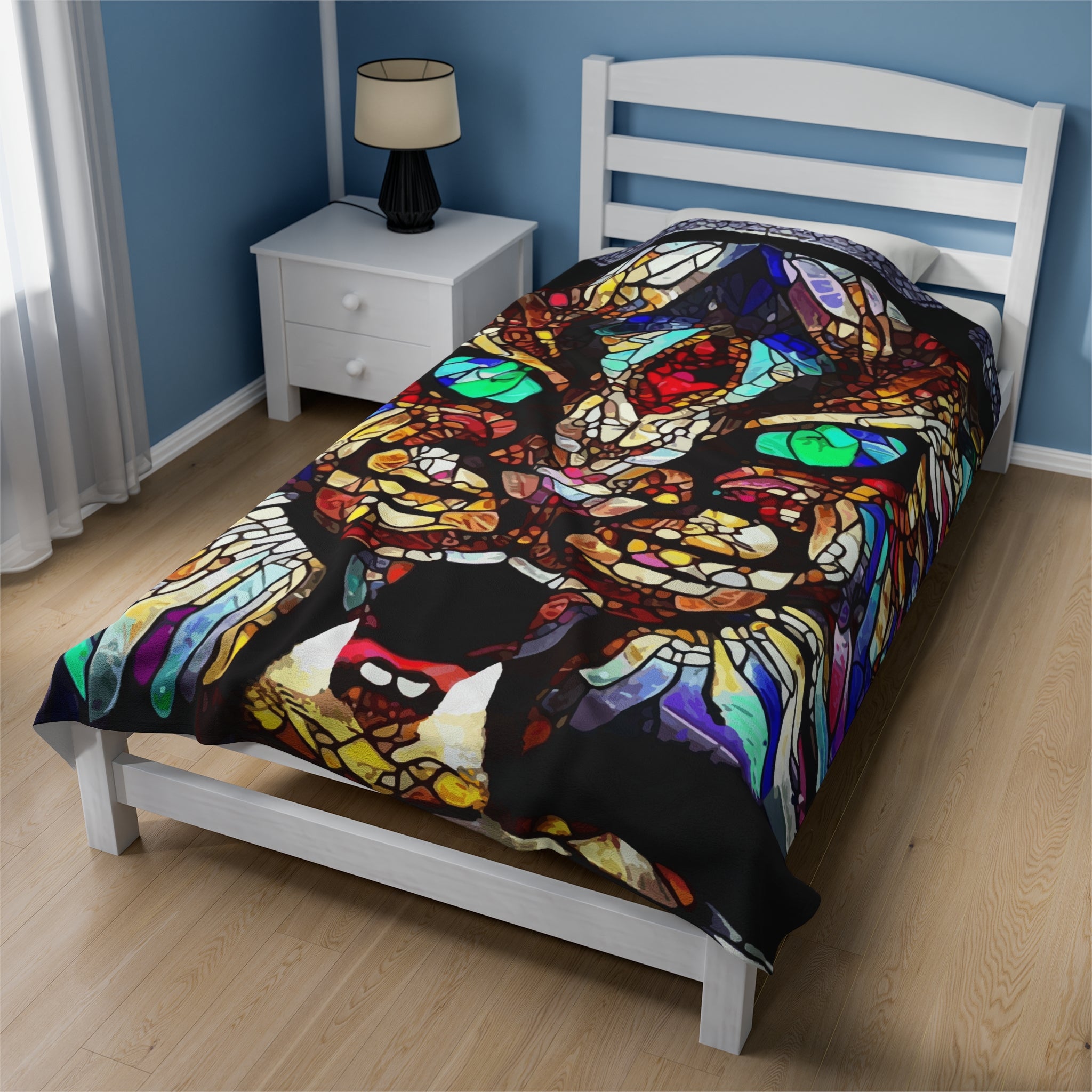 Stained Glass Wildcat Velveteen Plush Blanket