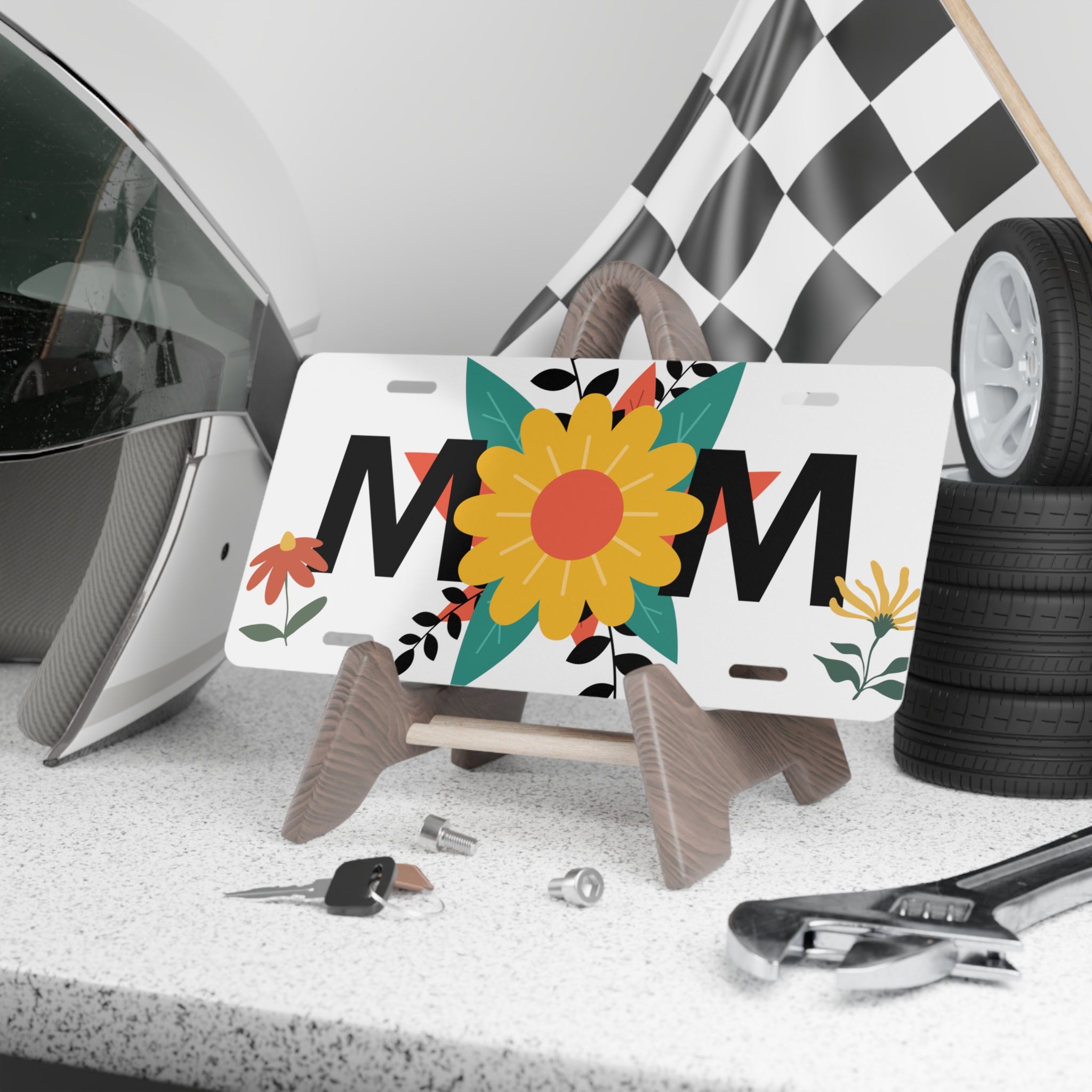 Mom with Yellow Flowers Design Vanity License Plate