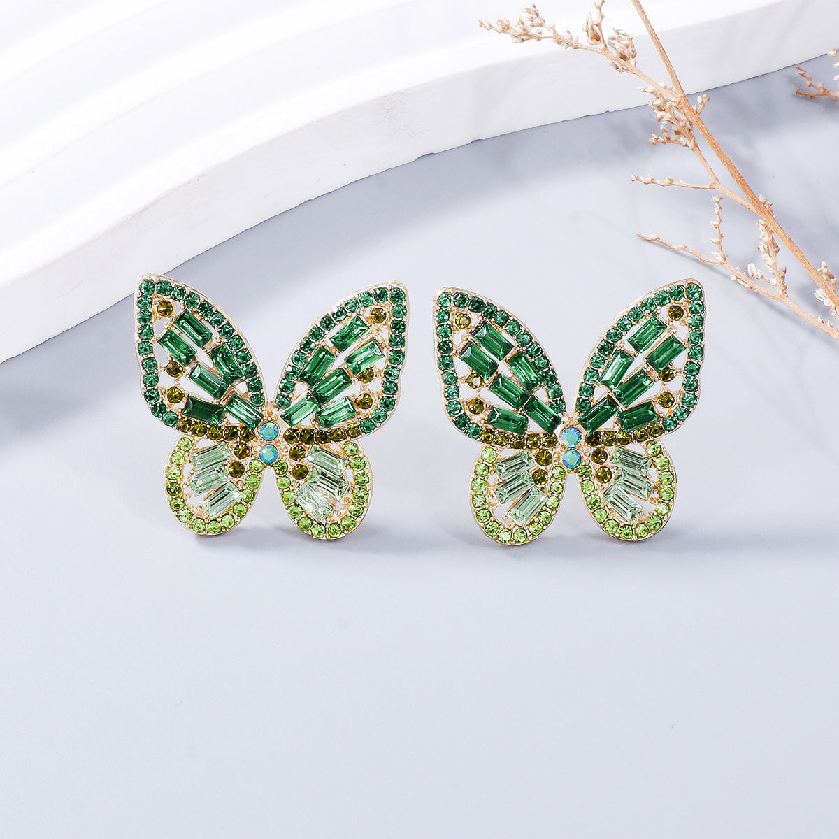 Alloy Inlaid Colorful Rhinestone Butterfly Earrings