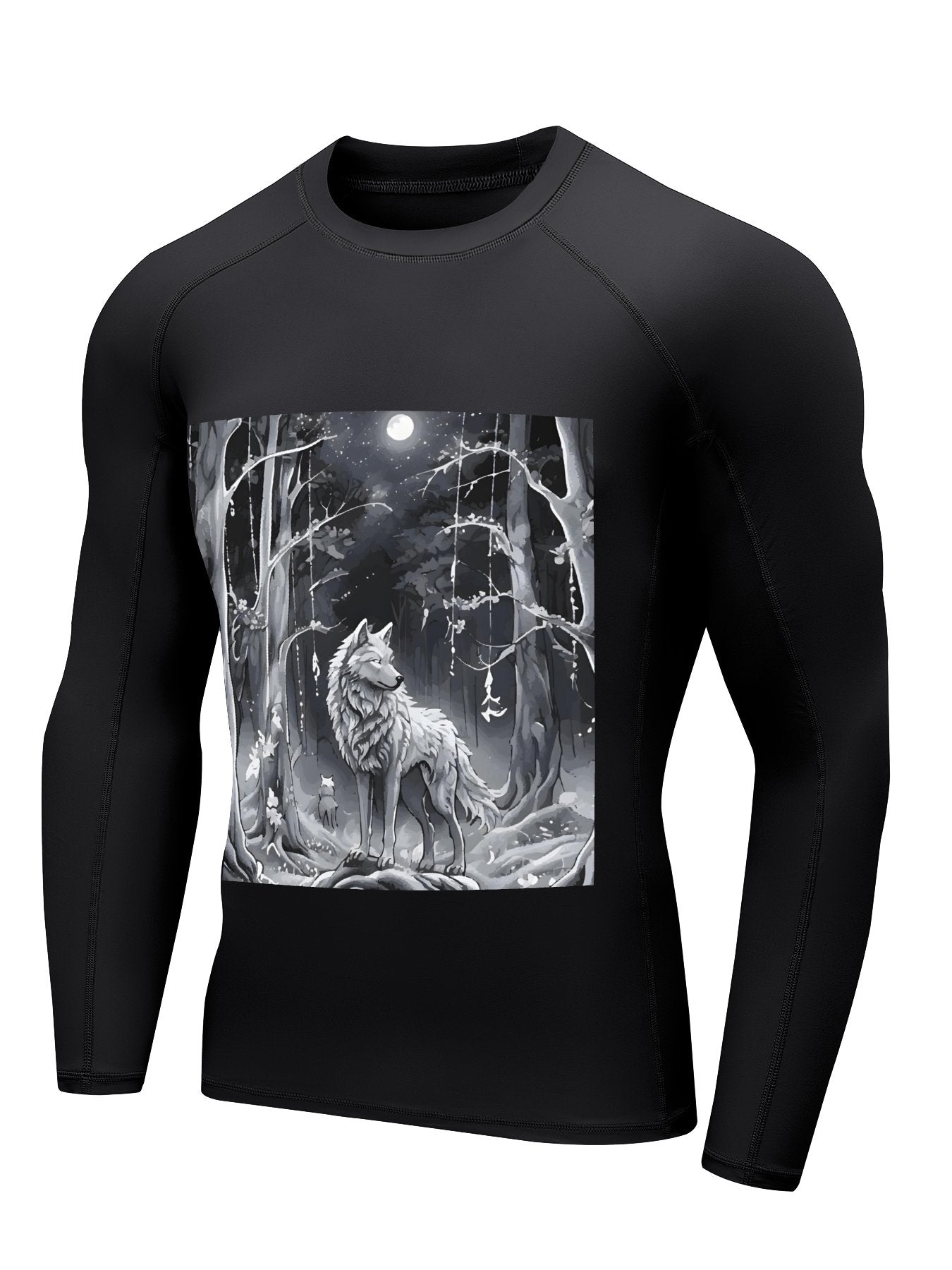 Ethereal Wolf in the Moonlight Men's Long-Sleeve Surfing Top (Front Printing)